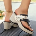 thumbnail image 5 of Gpaecead Women Wedge Thong Sandals Square Toe Woven Fabric Studded Straps Cushioned Plus Size Spring Summer Beach Bohemian Shoes,Black, 5 of 8
