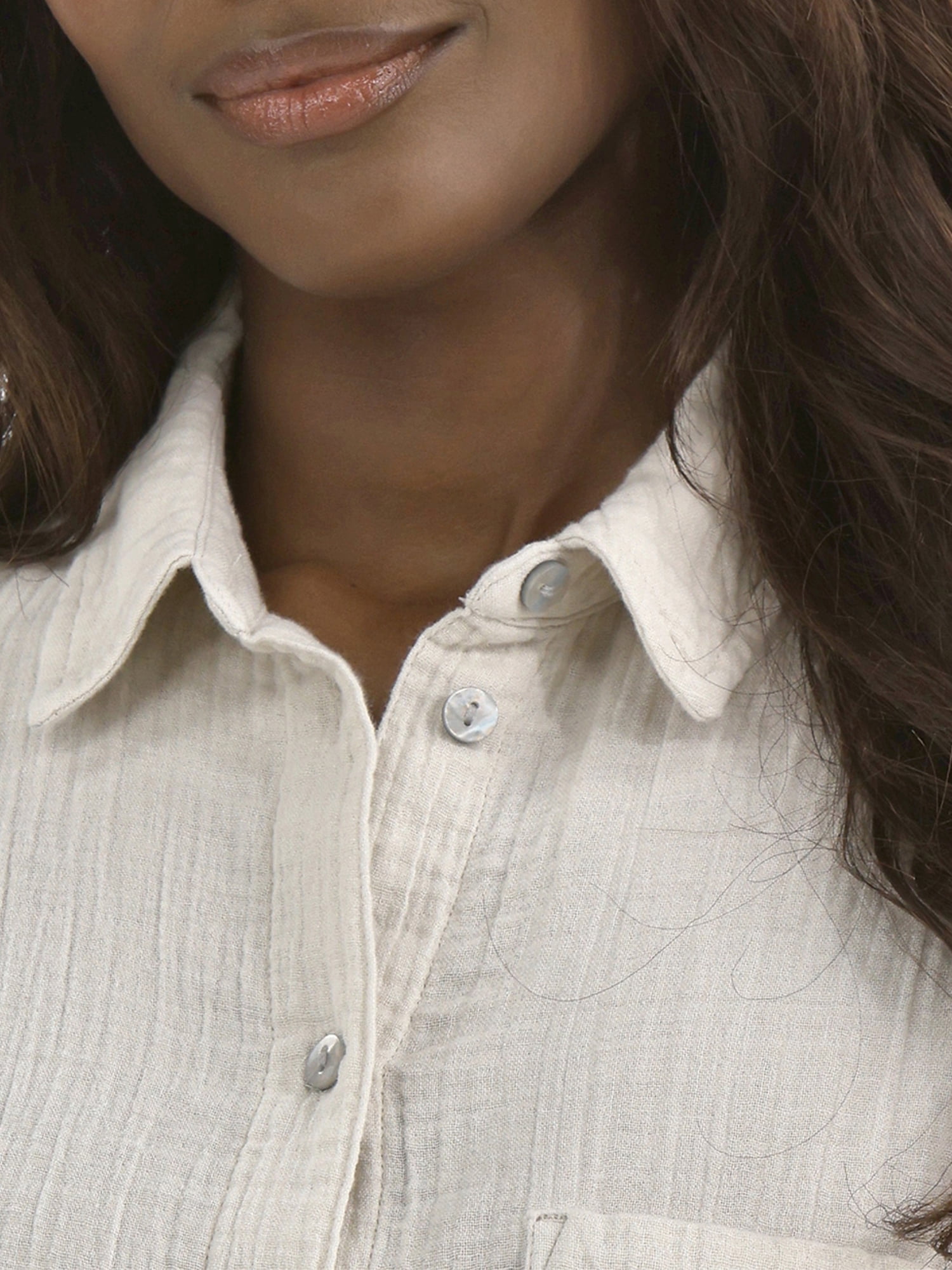 Time and Tru Women's Double Cloth Cotton Shirt with Long Sleeves, Sizes XS-XXXL