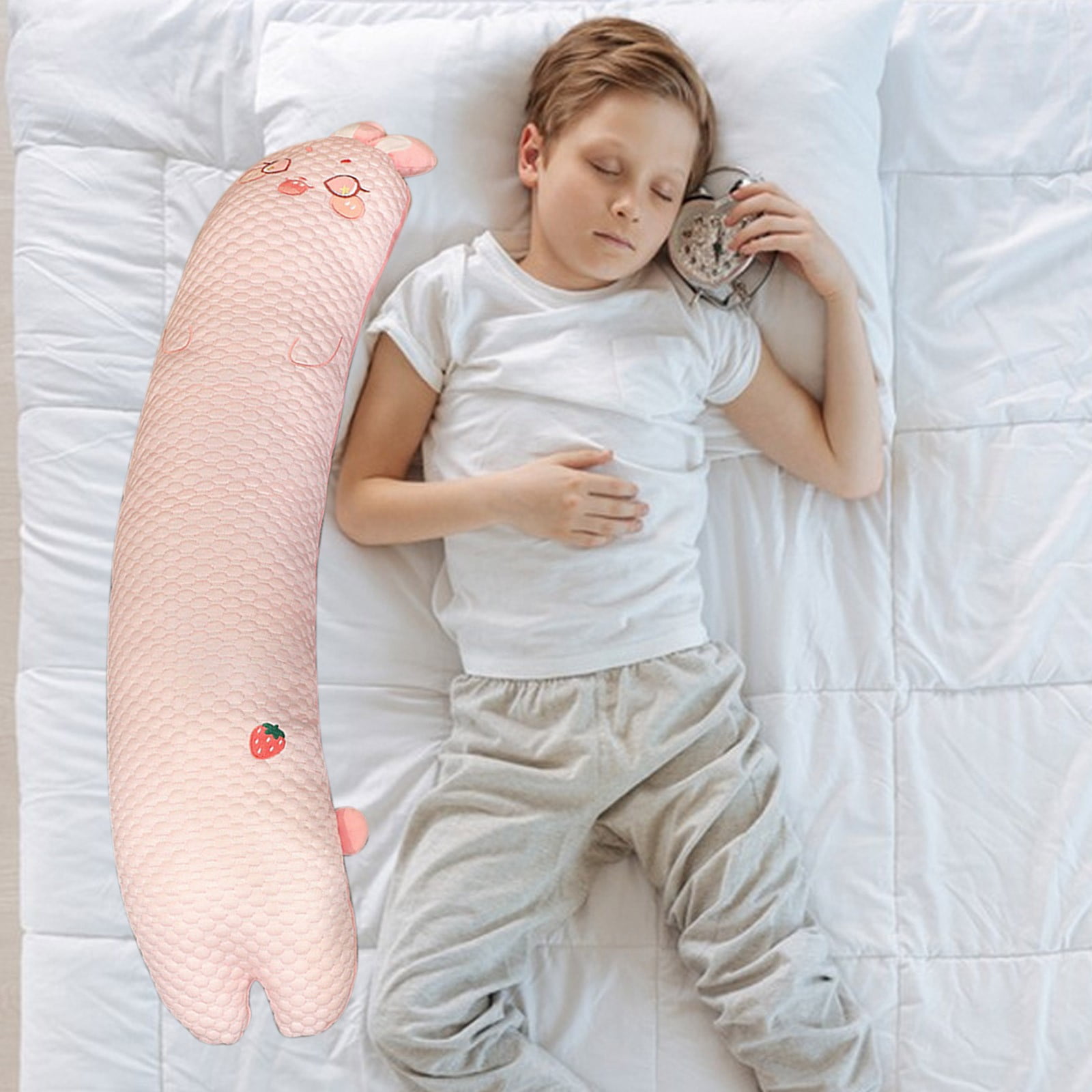 Qocolhg Cooling Body Pillow for Adults - Soft Long Bed Pillows Insert for Sleeping - Shredded Memory Foam & Removable Washable Cover - Swan Shaped Pregnancy Side Sleeper Pillow 31.5 Inch (Pink)