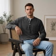 thumbnail image 4 of Dwellite Mens Sweater Long Sleeve Corduroy Henley Sweaters Quarter Button Business Casual Tops for Fall Winter Black XL, 4 of 6