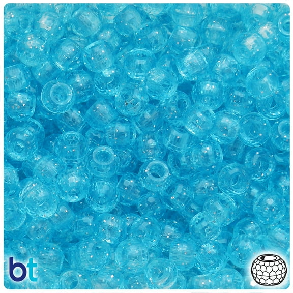 BeadTin Light Turquoise Sparkle 9mm Faceted Barrel Pony Beads (500pcs)