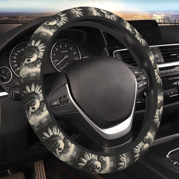 Steering Wheel Cover Anti-Slip Elastic Car Protective Universal 15 Inch Fit for Vehicles Auto SUVs , Tribal Chief Skull Vintage Art