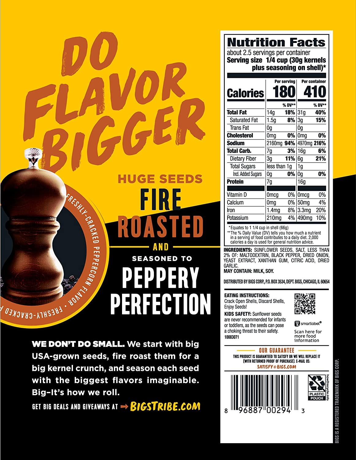 BIGS Sea Salt & Black Pepper Sunflowers Seeds, 5.35-Ounce Bag(Pack of 12)
