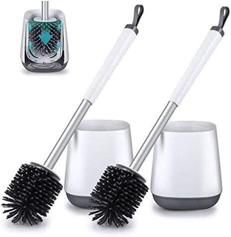 AOMBOO Toilet Brush and Caddy Set 2 Pack Toilet Bowl Brush and Holder Silicone Soft Bristle