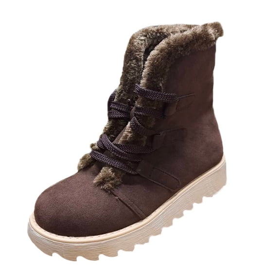 Cathalem Shoes Women Adult Female Extra Wide Calf Snow Boots for Women Flat Boots Round toe Lace up women's boots Slip on Snow Boots for Women Wide Width Brown 7