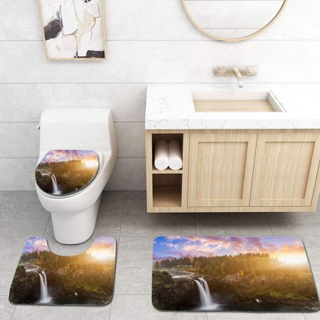 GOHAO Snoqualmie Falls in Fall 3 Piece Bathroom Rugs Set Bath Rug Contour Mat and Toilet Lid Cover