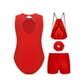 thumbnail image 4 of TTAO Girls Sparkly Ballet Dance Set 4-Piece Gymnastics Bundle Sleeveless Rhinestone Leotard with Shorts Outfits Gift Set A Red 8, 4 of 5