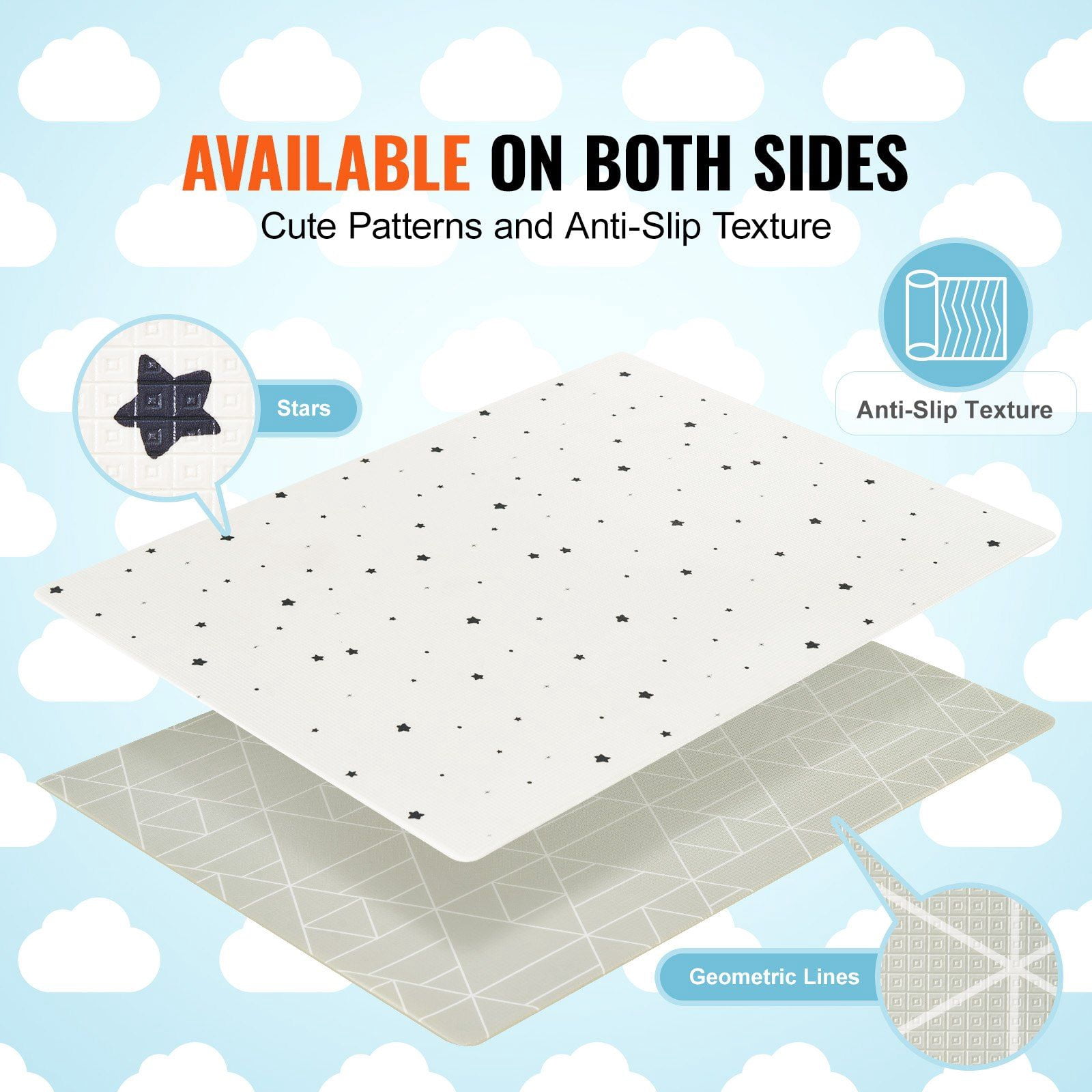 55"x79" Baby Play Mat - Extra Large 2-Sided Activity Mat for Crawling & Tummy Time - Soft Non-Toxic Floor Playmat - Reversible Waterproof Surface - for Nursery, Playroom & Daycare