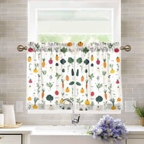 Yayeee Kitchen Curtains Light Filtering 27"x24" Rod Pocket Short Cafe Window Panel, Beige Vegetables Pattern