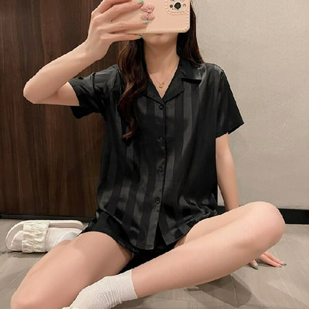 

DanceeMangoo 2 Pieces Faux Silk Satin Pajamas Set Summer Women Sleepwear Short Sleeve Nightwear Comfortable Girl Home Wear Sleepsuits