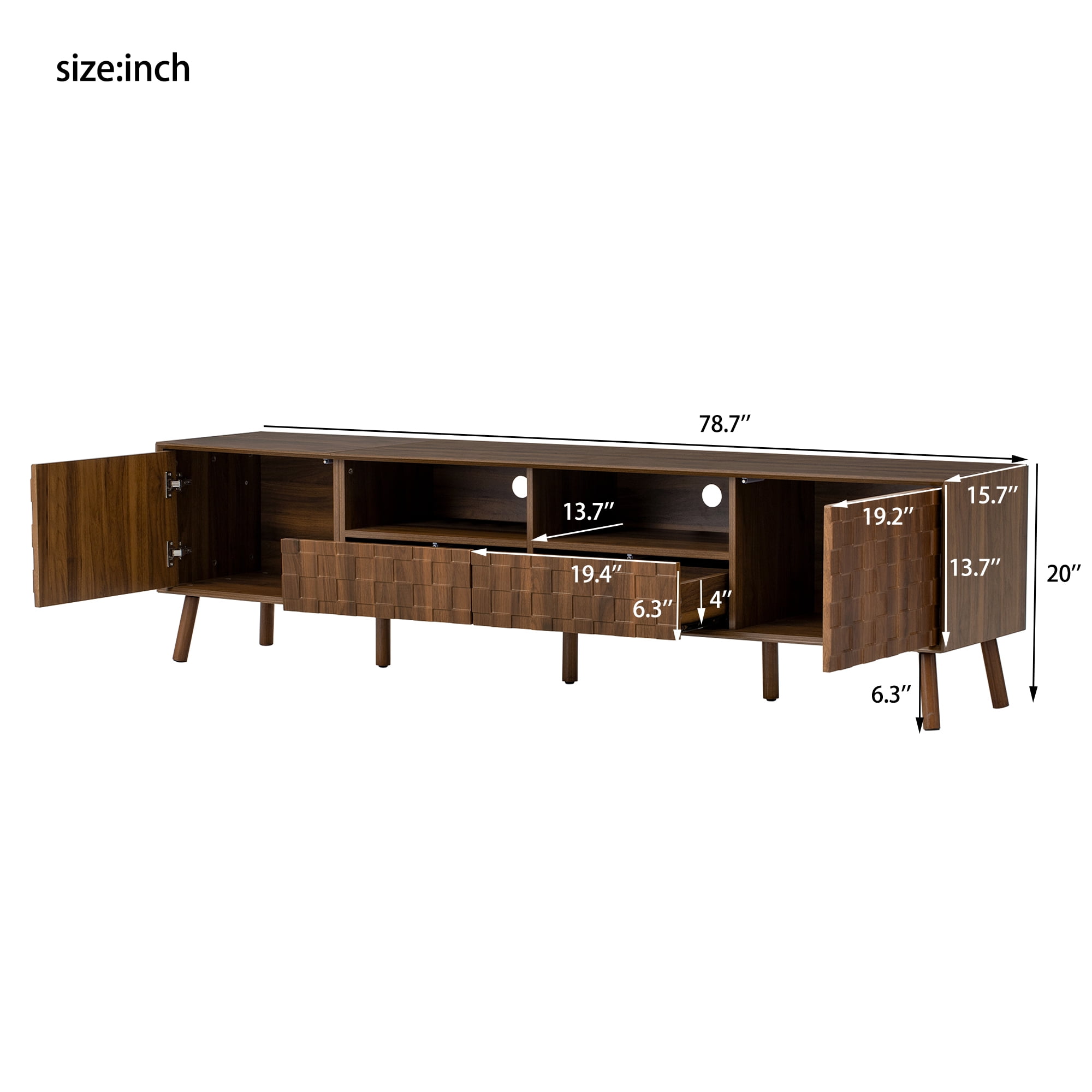 Homy Casa 78.7" TV Stand for 75 Inch TV with Drawers and Cabinets, Mid Century Wood Media Console