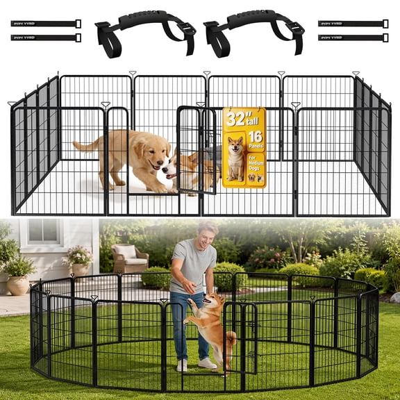 Pvpy Yvrd Dog Playpen for Indoor/Outdoor, Backyard, RV Camping, 32 inch 16 Panels for Medium and Small Dogs