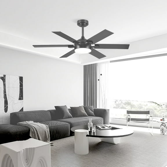 PHORUS 46"Ceiling Fan with Light and Remote/APP Control,Modern Flush Mount Ceiling Fan,6-Speed Reversible DC Motor,5 Blades,Farmhouse Ceiling Fan for Indoor Bedroom,Kitchen,Black