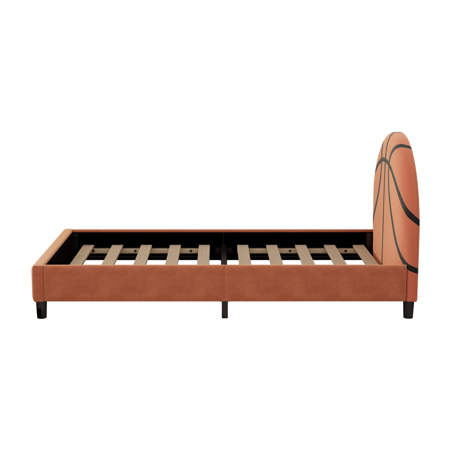 Twin Size Upholstered Platform Bed, Sport Style Wooden Bed Frame with Basketball Design Headboard and Slats, for Boys & Girls, Teens (Orange)