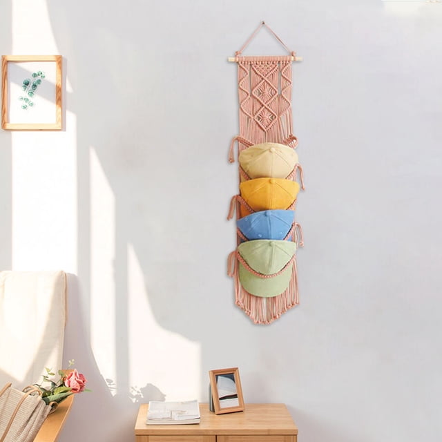 Clearance Sale! Cap Storage Wall Mounted Hat Rack, Macrame Cap Holder Boho Hats Organizer for Baseball Caps Hand Woven Hats Display Organizer Over Door Hat Rack for Wall Home Hanging Decoration