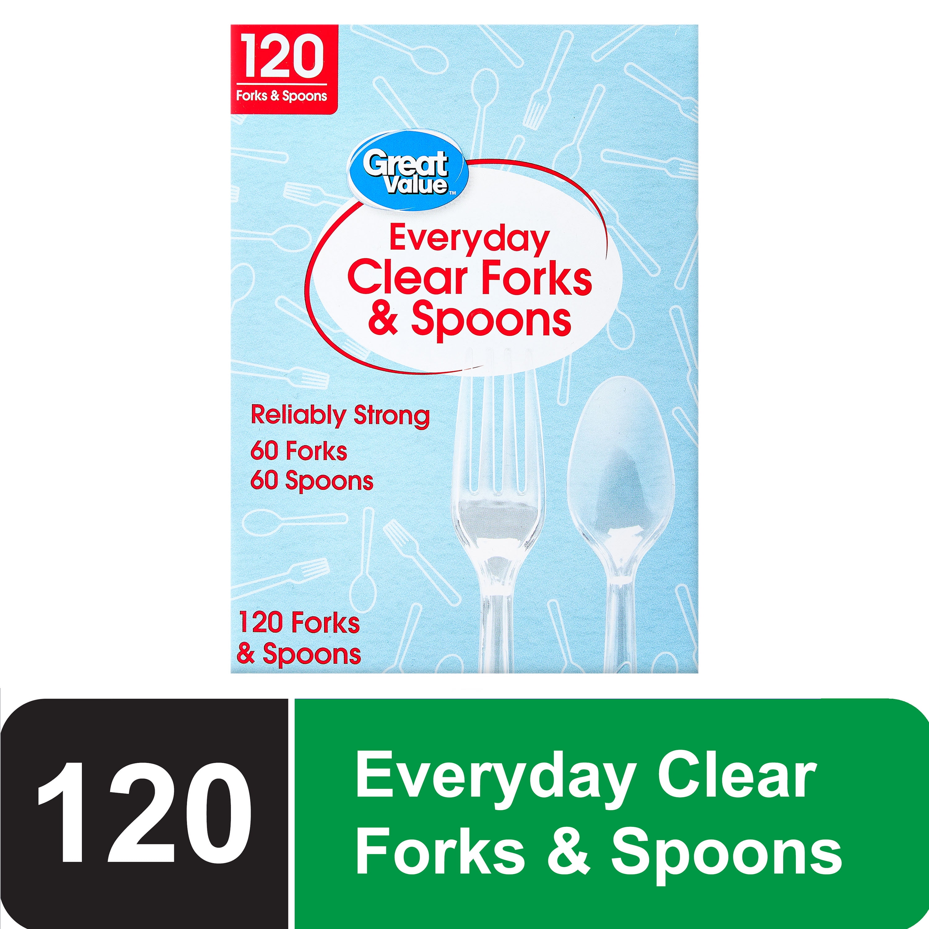 (2 pack) Great Value Clear Plastic Fork and Spoon Combo, 120 Count