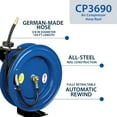 thumbnail image 3 of Cyclone Pneumatic CP3690 3/8" x 100' Retractable Air Compressor Rubber Hose Reel, 3 of 7