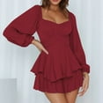 thumbnail image 2 of BLVB Women Summer Boho Romper Lantern Long Sleeve Solid Ruffle Layer Mini Short Beach Jumpsuit Playsuits for Women, 2 of 7