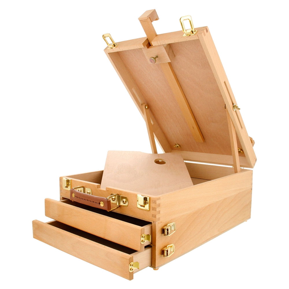 Portable 2Layer Wooden Drawers Artist Table Top Easel Stand Sketch Box