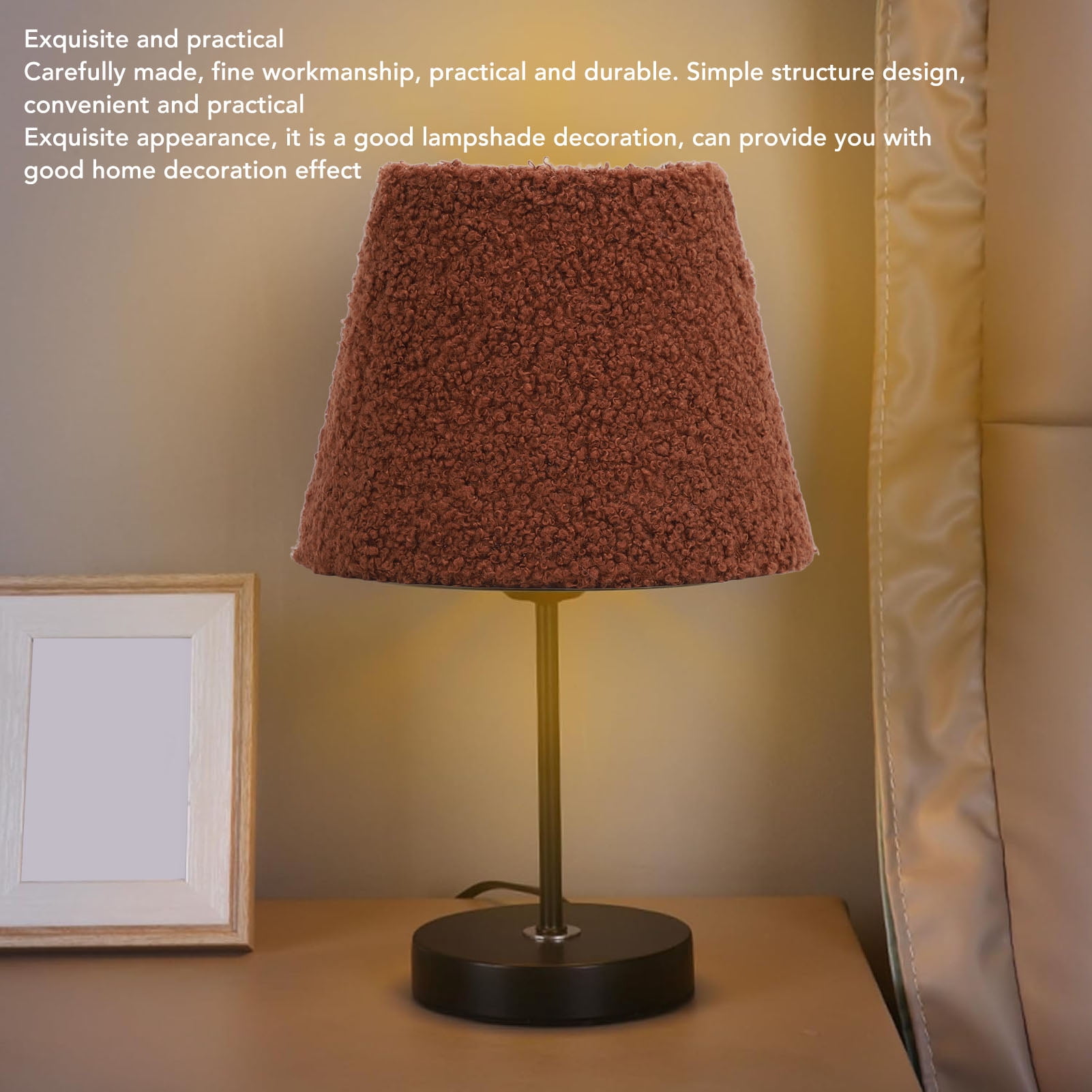 YAHHU Plush Cloth Lamp Shade Replacement Decorative Soft Comfortable Cone Round Lamp Shade for E27 E14 Table Lamp, Brown (6.7 inches / 17 cm)