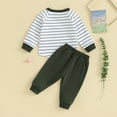 thumbnail image 3 of Okbabeha Toddler Baby Boy Fall Clothes Striped Long Sleeve Pullover Shirt Crewneck Sweatshirt Jogger Pants Outfits Set, 3 of 7