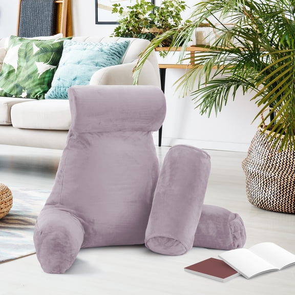 Nestl Reading Pillow, Backrest Pillows with Arms, Plush Back Pillow, Shredded Memory Foam Bed Rest Pillow, Large, Dusty Purple