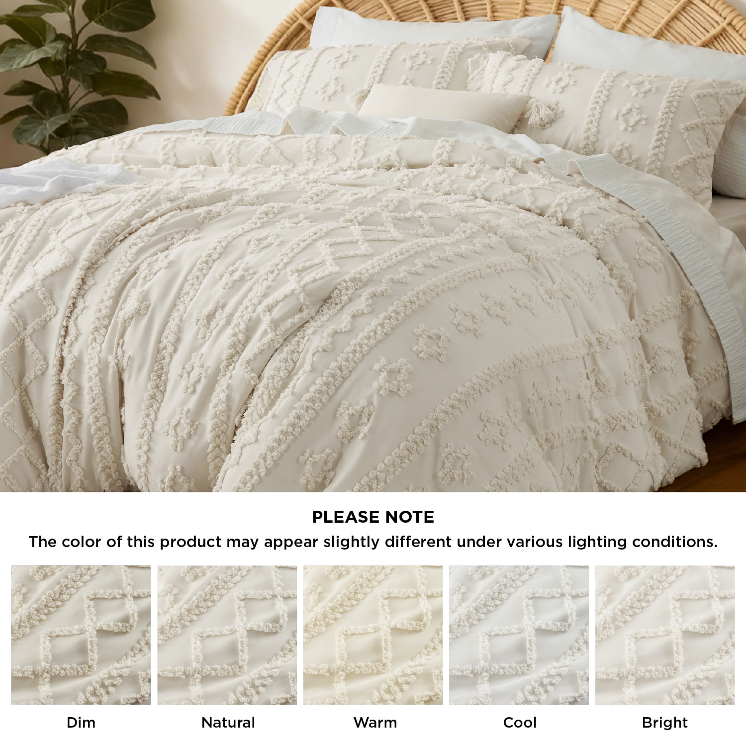 U by Bedsure Tufted Boho Comforter Set Full, Beige, 3 Pieces Farmhouse Shabby Chic Embroidery Bed Set, Soft Jacquard Comforter for All Seasons