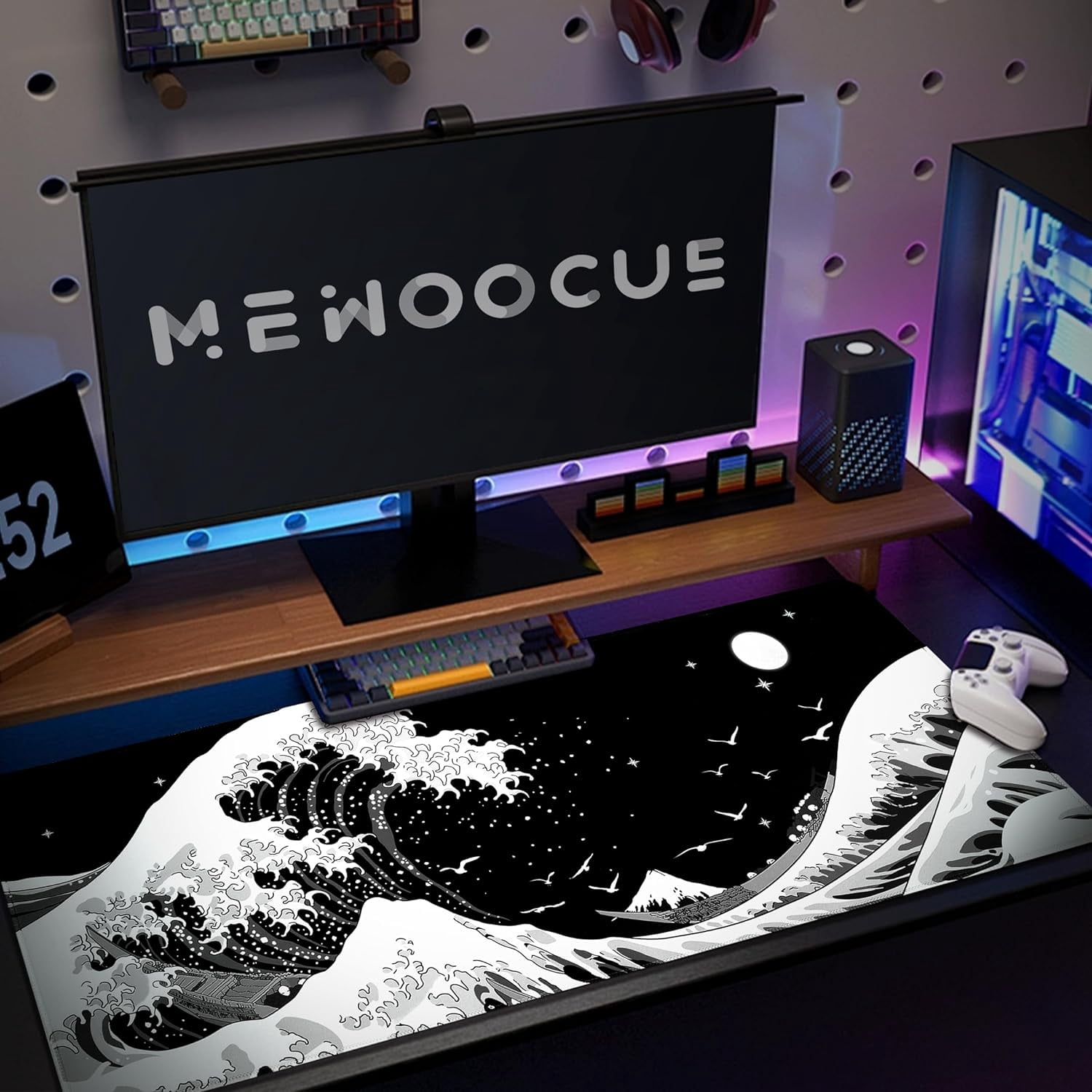 Black Gaming Laptop Mouse Pad,Sea Wave Big Mice Pads PC Keyboard Waterproof and Non-Slip 31.5" x 11.8" 0.12" Thick XL,XXL Rubber Table Mat, Kanagawa Surfing and Japanese Mouse Pads