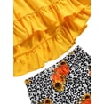 thumbnail image 3 of FOCUSNORM Kids Tracksuit Flared Sleeve Blouse+Pumpkin Print Pants+Hairband, 3 of 7