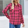 thumbnail image 5 of Womens Plaid Shirt Fall Fashion Casual Dressy Shacket Lightweight Long Sleeve Shirts with Pockets Hot Pink S, 5 of 6