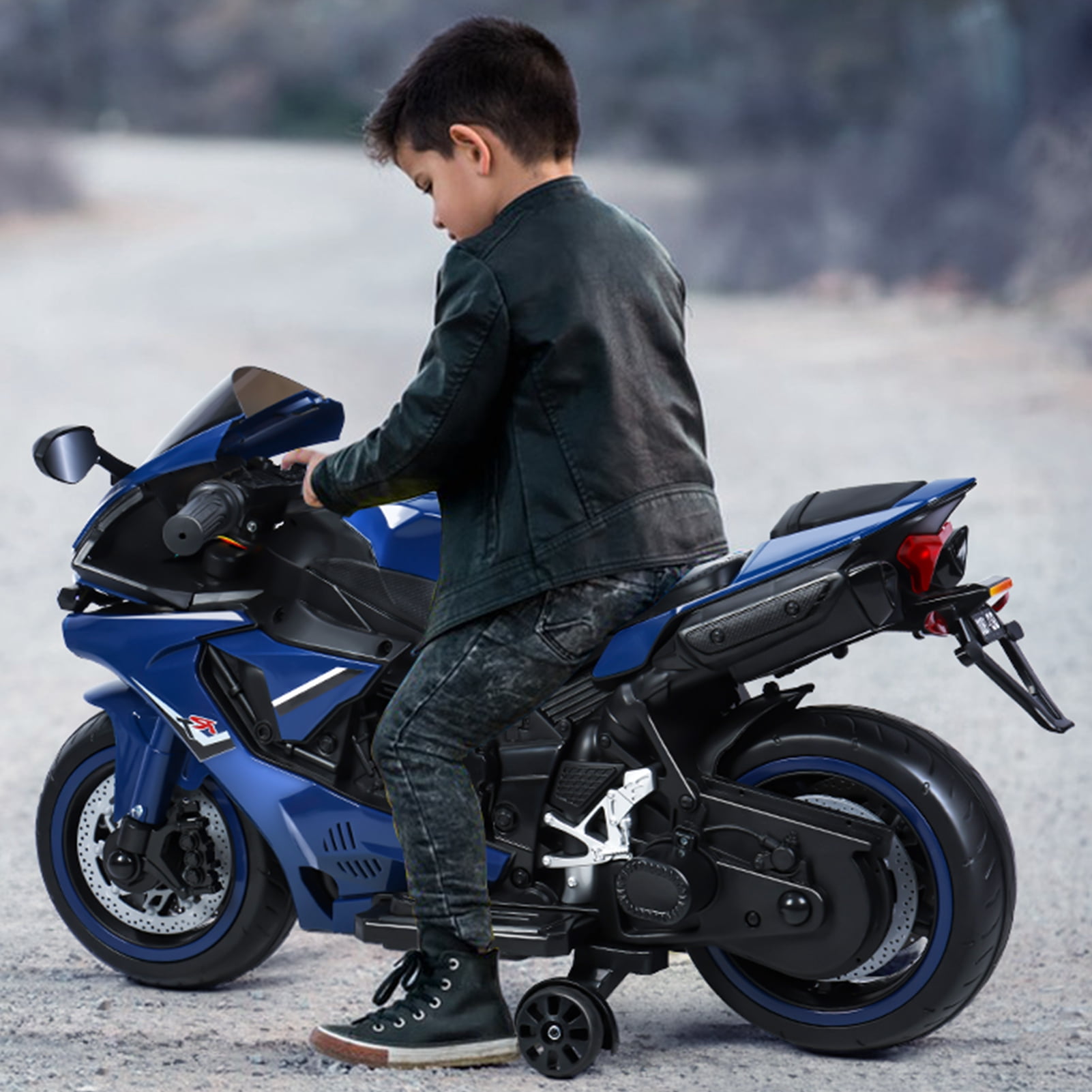Suhire Kids Electric Motorcycle, 12V Ride-On Dirt Bike with Safety Wheels, 9mph Speed, Light Up Tires, Age 2-8