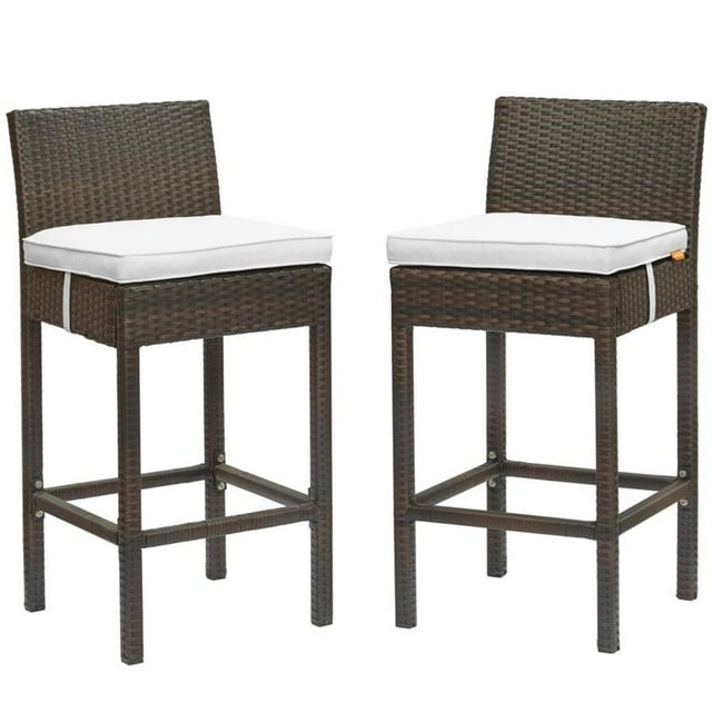 Modway Tabouret de Bar Extérieur en Rotin avec Conduit en Brun et Blanc (Lot de 2)
