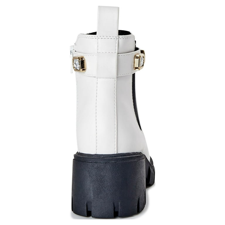 Madden NYC Women's Rhinestone Chain Lug Sole Chelsea Booties