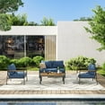 thumbnail image 7 of UDPATIO Aluminum Patio Furniture Set, Modern Metal Outdoor Patio Furniture, 5 Pcs Patio Conversation Sets with Wood Top Armrest & Table for Poolside, Deck, Black&blue (Included Waterproof Covers), 7 of 7