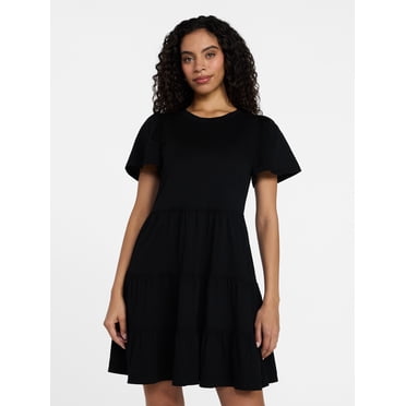 Time and Tru Women's and Women’s Plus Cotton Swing Dress with Short Sleeves, Sizes XS-4X