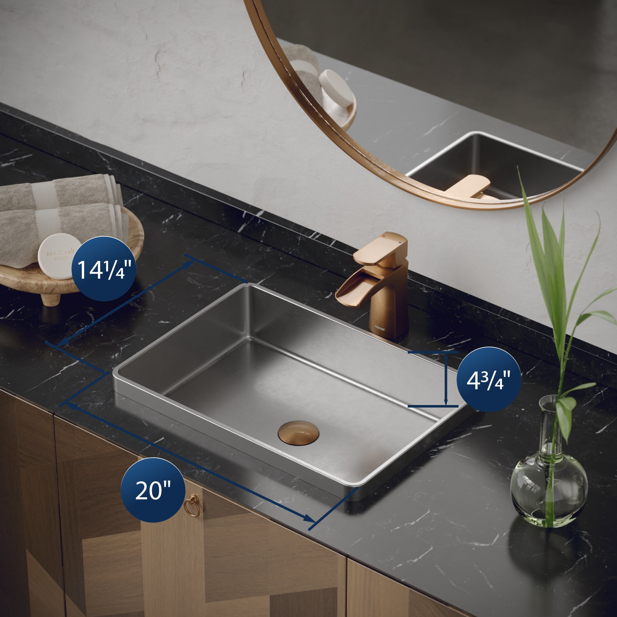 Karran Usa CCT200G Cinox 20" Rectangular Stainless Steel Drop In Bathroom Sink - Gold