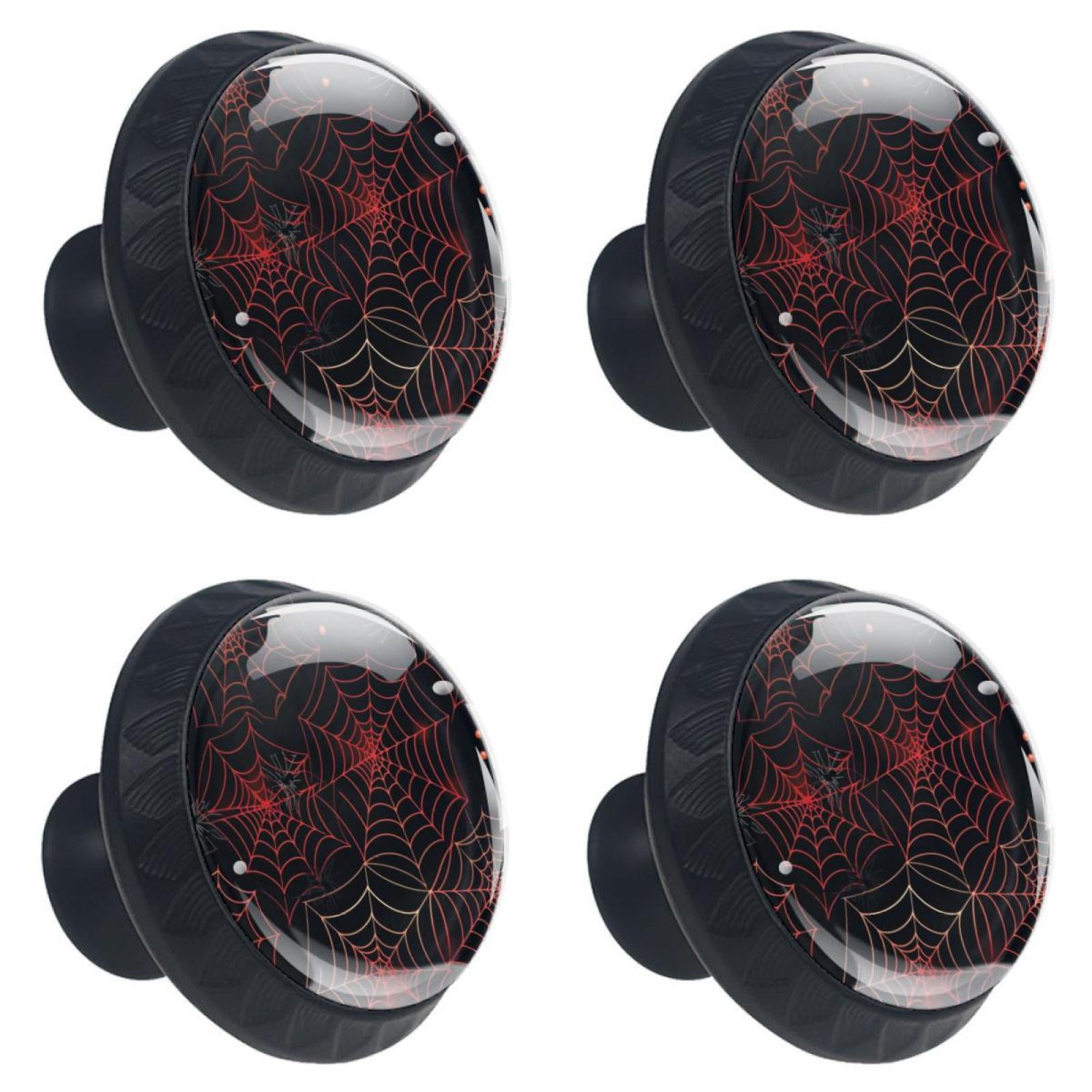 4 Pcs Halloween Spider Web Knobs for Kitchen Cabinet Cupboard Dresser Bookcase Drawer Pulls Handles Round Home Decor