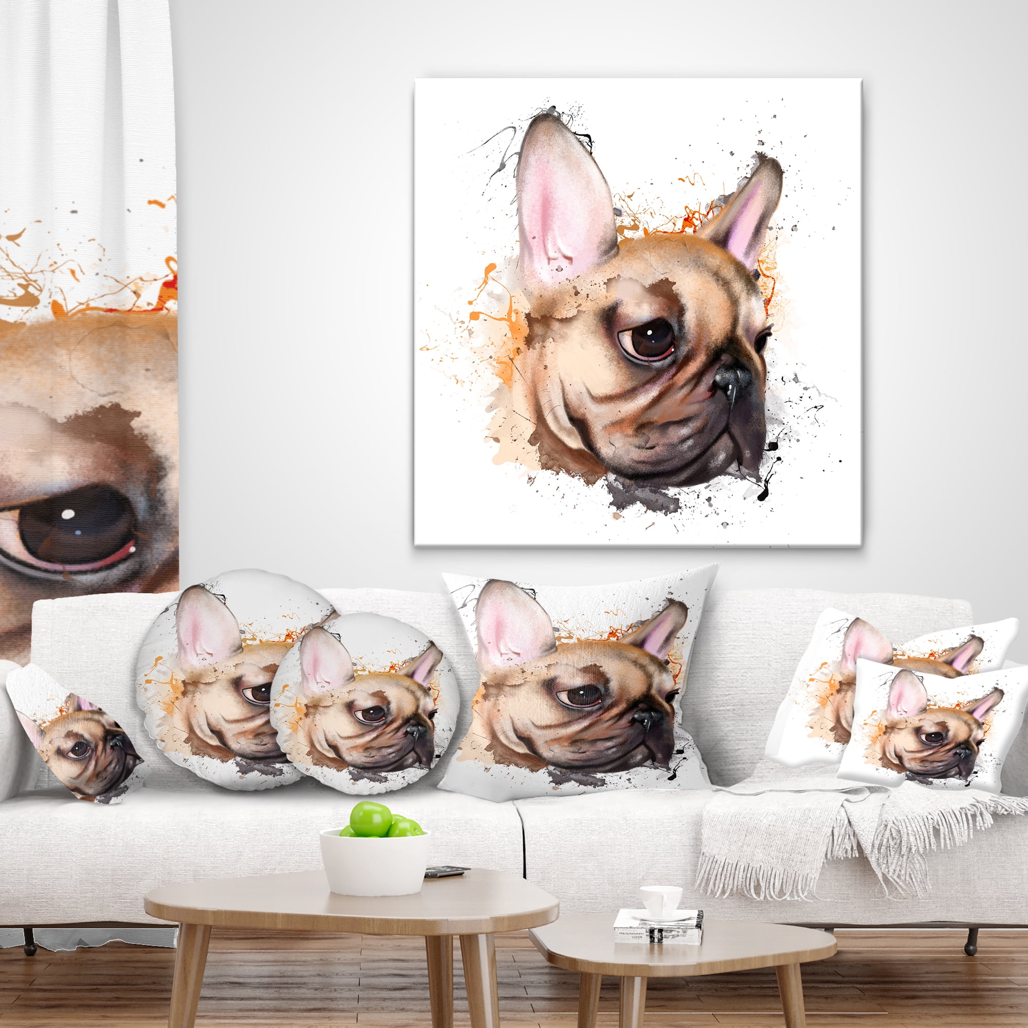 Designart Brown Watercolor French Bulldog - Animal Throw Pillow - 16x16