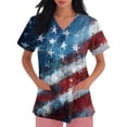thumbnail image 3 of Women 250th Anniversary Scrub Tops American Flag Print 4th Of July Patriotic Star Short Sleeve T Shirts V Neck Relaxed Fit Breathable Nursing Uniforms with Pockets, #01 Sky Blue, XL, 3 of 4