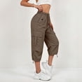 thumbnail image 5 of cocolona Womens Casual Capri Cargo Pants Elastic Waist Straight Wide Leg Cropped Work Pants with Pockets, 5 of 5