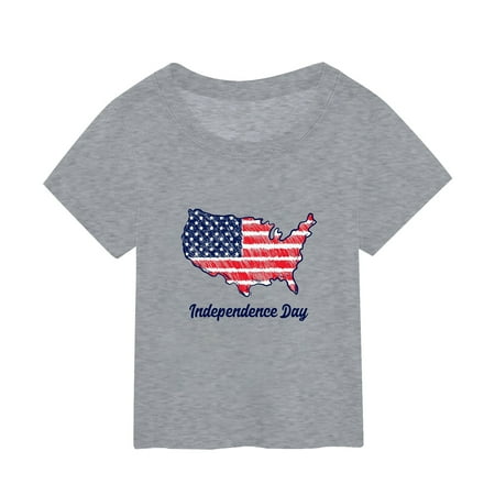 

ZMHEGW Summer Independence Day Map Printed Short Sleeved T Shirt Worn Over Toddler Boys Girls T Shirts