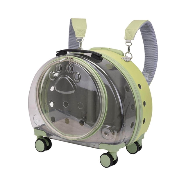 facefd Kitten Bag Backpack Handbag with Wheels Durable Dog Trolley Case for Puppy Translucent Green