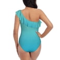thumbnail image 5 of Salouo Teal Turquoise Pattern One Shoulder Ruffled One Piece Swimsuit for Women V Neck Swimwear Tummy Control Bathing Suit-XX-Large, 5 of 6