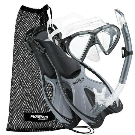 Phantom Aquatics Speed Sport Mask Fin Snorkel Set Adult, Silver - Large/X-Large/Size 9 to