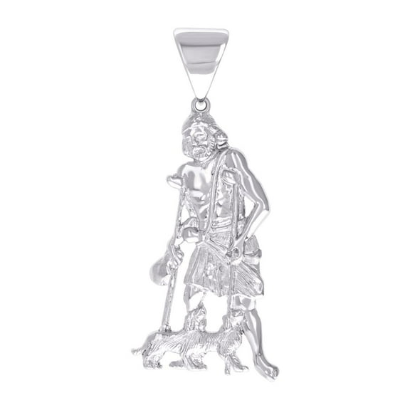 925 Sterling Silver Mens St. Lazarus Religious Charm Pendant 64.8x26.6mm Wide Necklace for Men