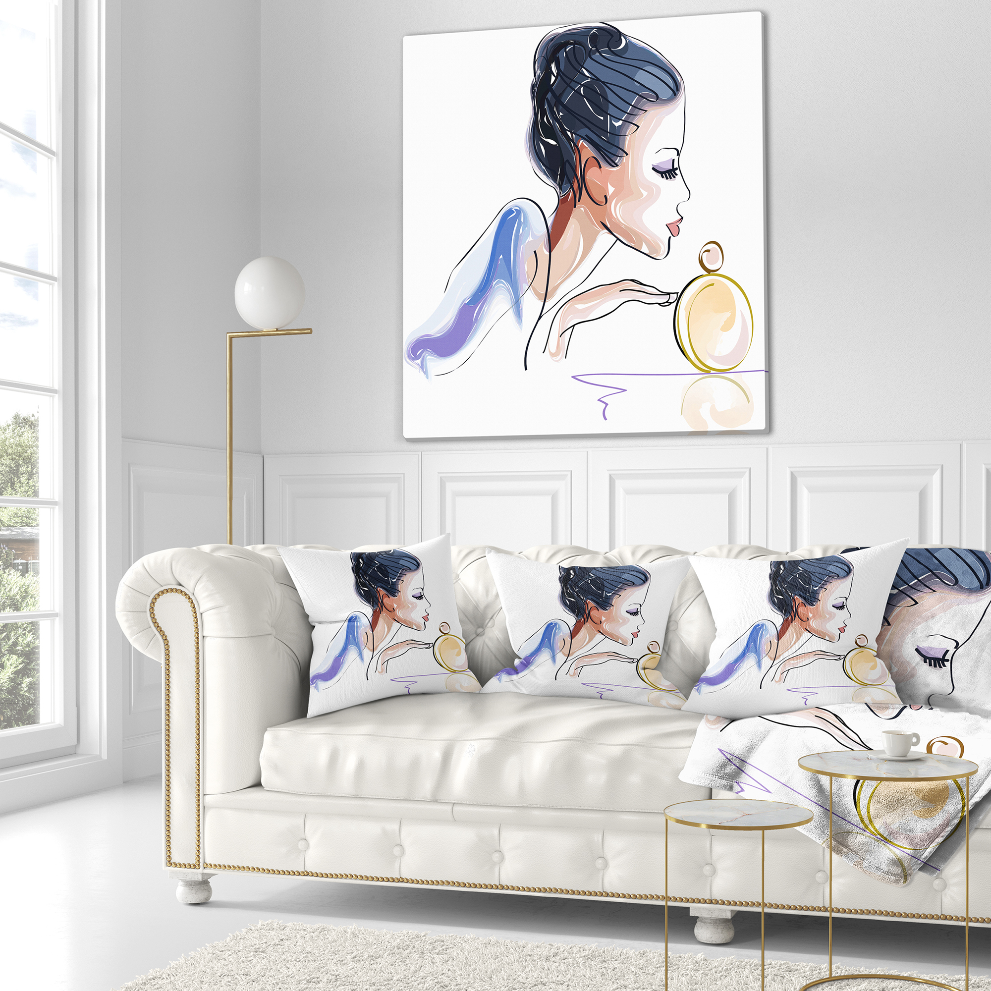 Designart Woman with Bottle of Perfume - Abstract Throw Pillow - 18x18