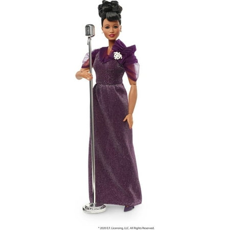 Barbie Inspiring Women Ella Fitzgerald Collectible Doll, Approx. 12-in, Wearing Purple Gown, with Microphone
