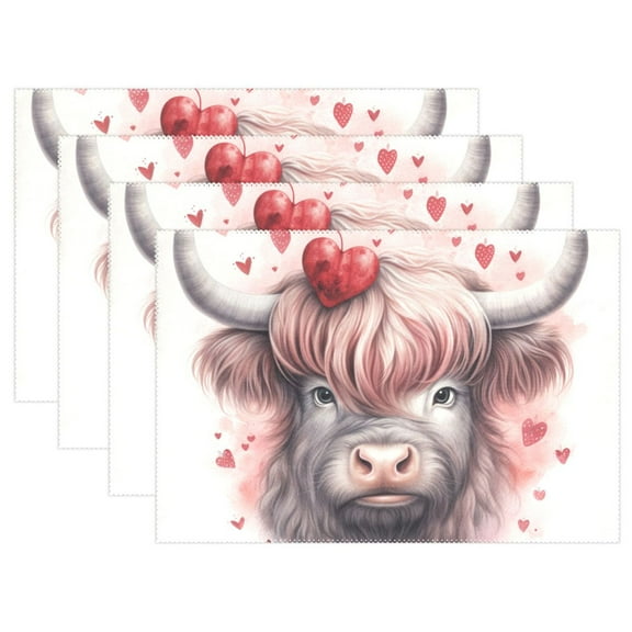 Cow Hearts 12×18 inch Placemats Heat Resistant Washable Foldable Rectangular Placemats Set Decoration Indoor Outdoor for Kitchen Dining Table 1PC