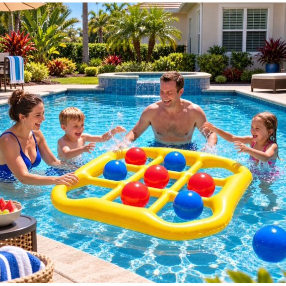Plumilo Pool Games Inflatable Tic Tac Toe Pool Floats, Giant Floating Beach Game with 10 Balls, Anchors, Ropes and Sandbags, Outdoor Games for Adults and Family