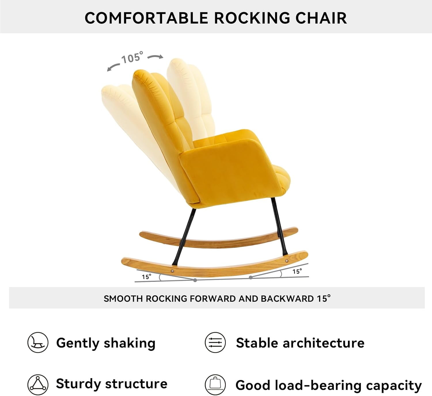 Rocking Chair Nursery Teddy Upholstered Glider Rocker High Backrest Nursery Rocker Comfortable Stylish Accent Armchair for Living Rooms Bedrooms Offices